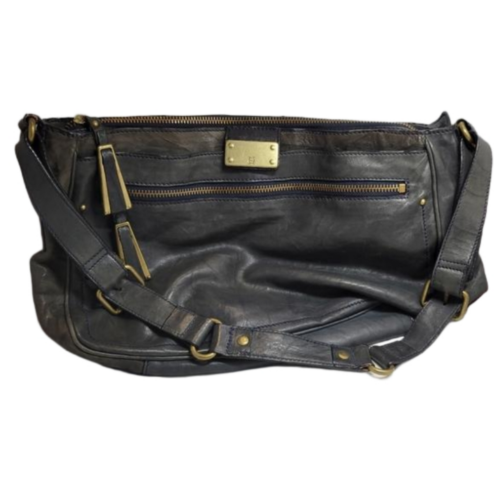 Olivia Harris purse grey green leather gold hardware shoulder bag